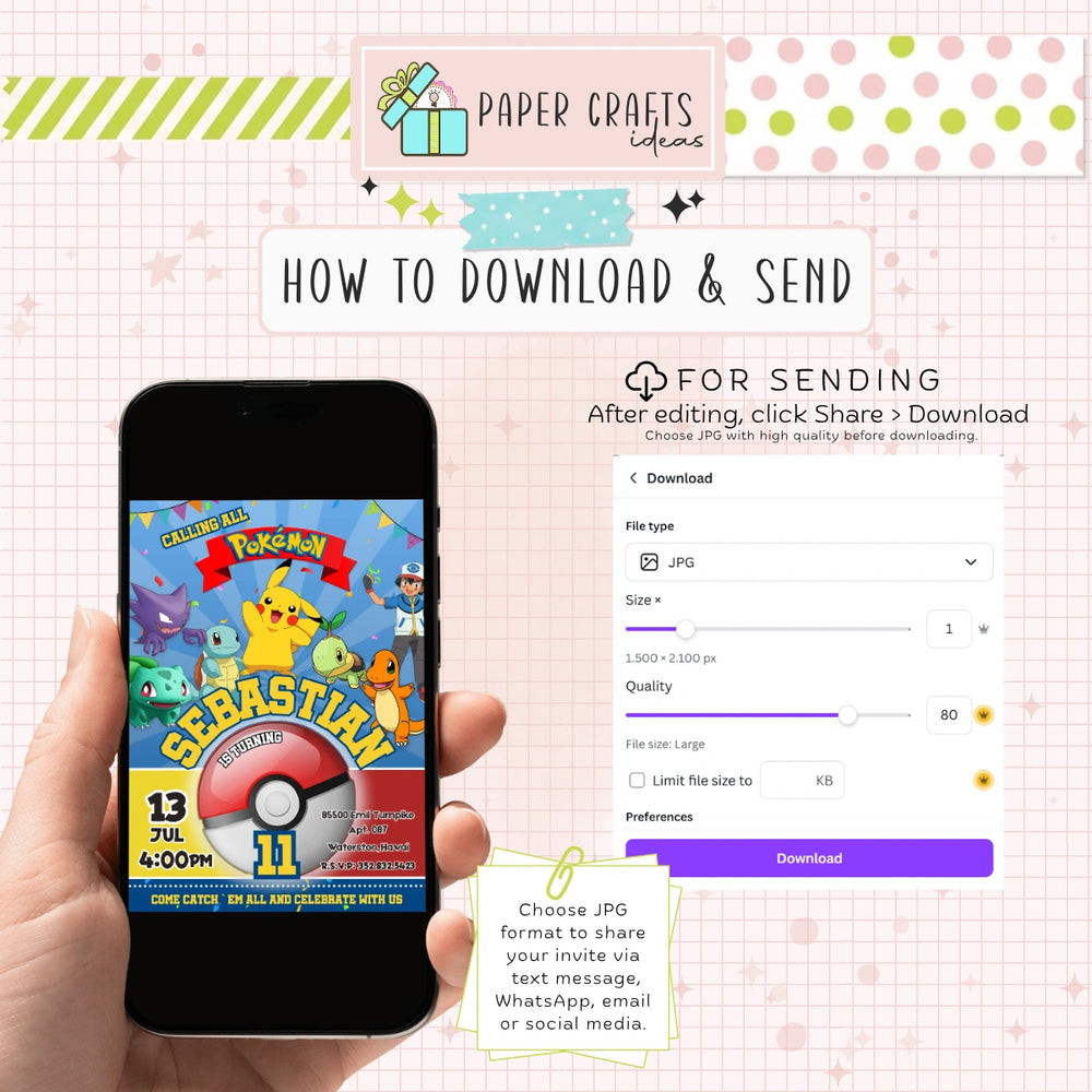 editable pokemon invitation digital template