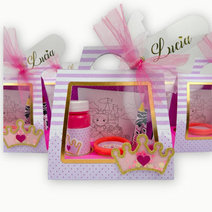 Set of children's items including a bottle and bowl in a decorative box with 'Lucia' branding.
