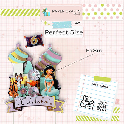 Princess Jasmine Cake Topper – 3D Castle, Tiger, Name & Age