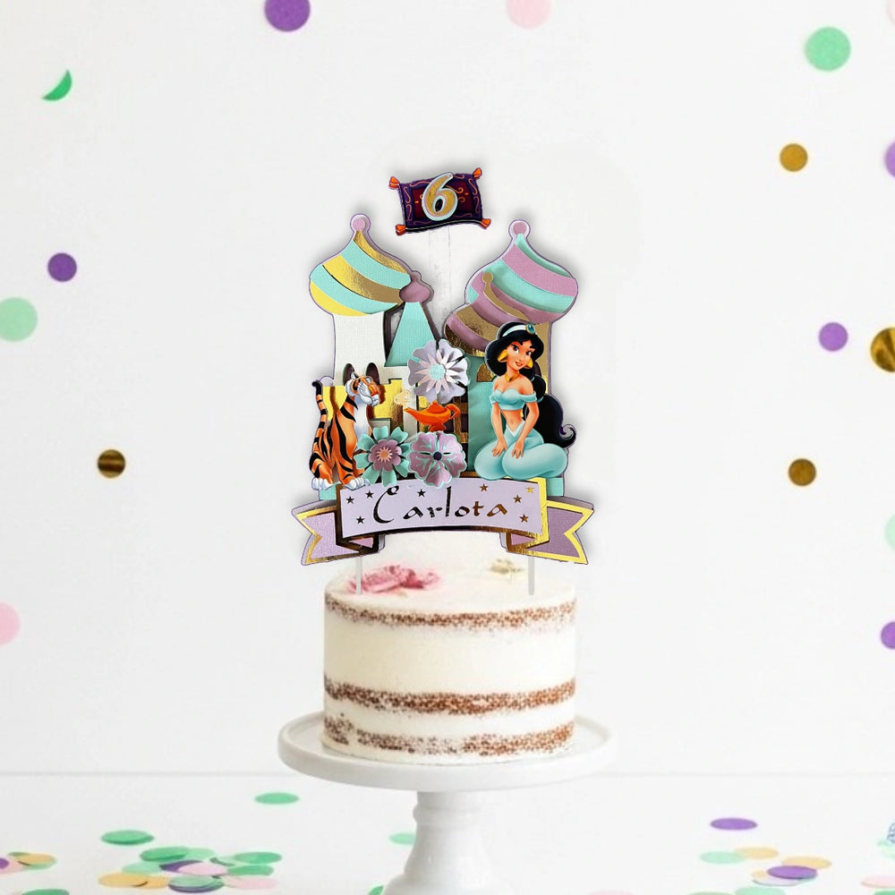 Princess Jasmine Cake Topper – 3D Castle, Tiger, Name & Age