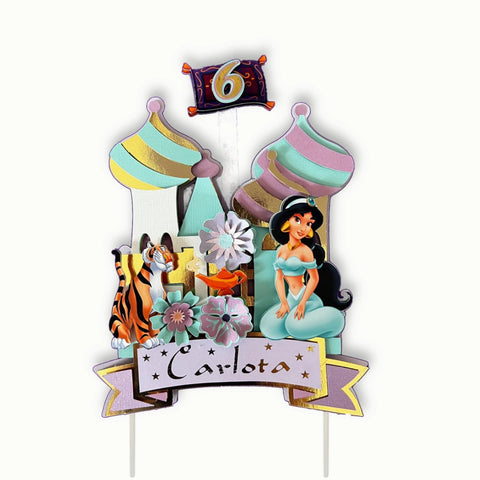 Princess Jasmine Cake Topper – 3D Castle, Tiger, Name & Age