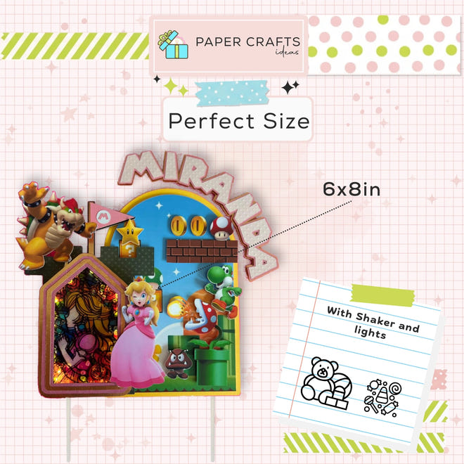 Princess Peach Cake Topper – Yoshi, Bowser, Name & Age