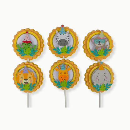 safari cupcake toppers with jungle animals for kids safari birthday party decorations