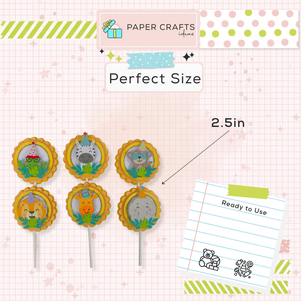 safari birthday cupcake toppers for jungle theme kids party dessert table