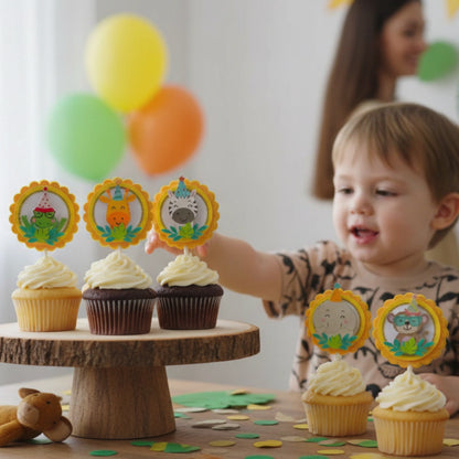 jungle animals cupcake toppers set for safari themed birthday party