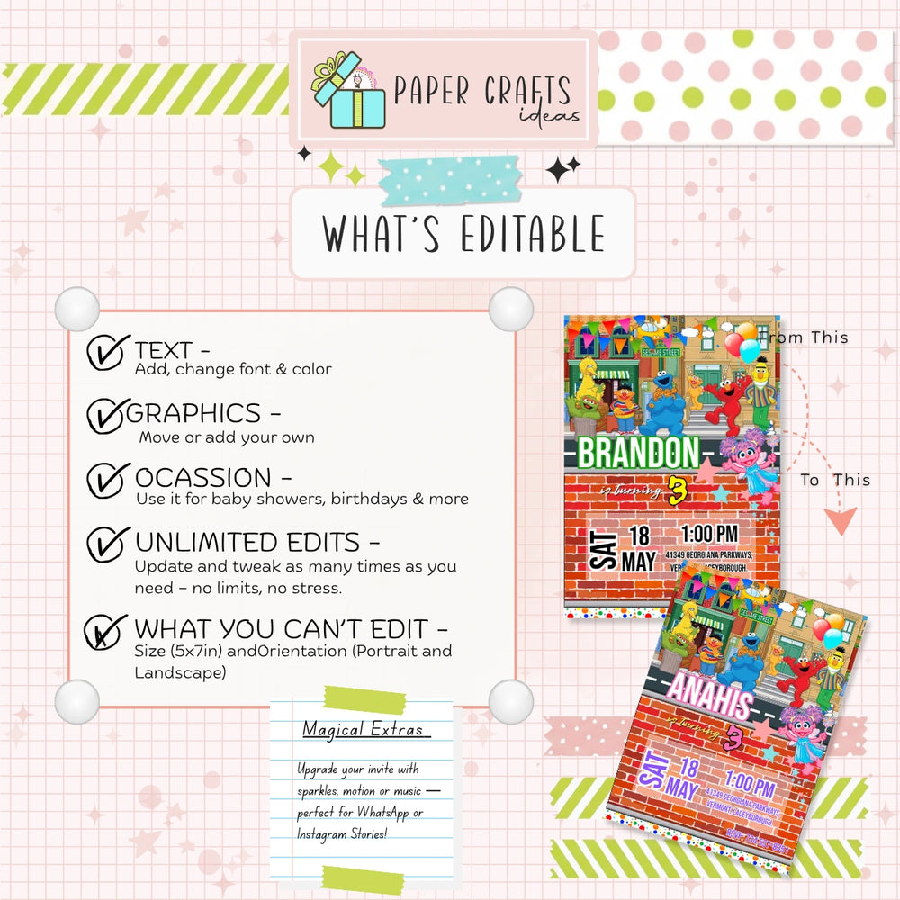 toddler sesame street party invitation editable template