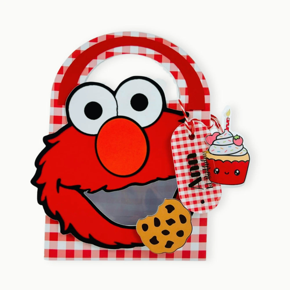 elmo party favor box personalized for kids birthday party with name tag