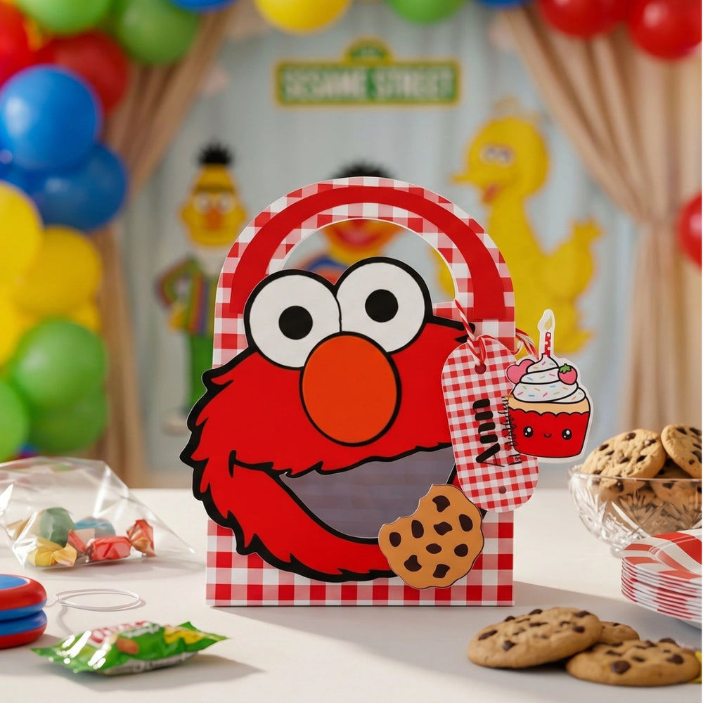 sesame street elmo party favor box with personalized name decoration