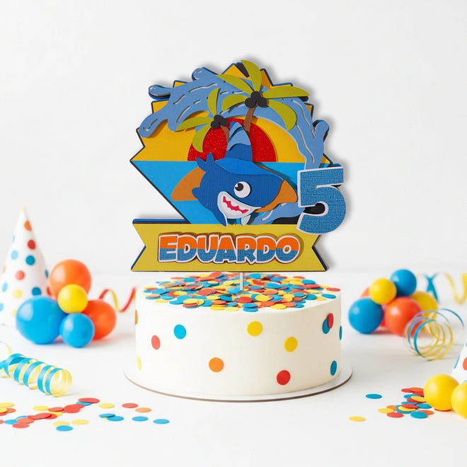 Colorful Sharkdog cake topper for kids party cake
