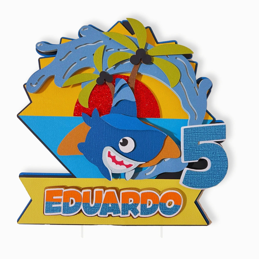 Sharkdog Cake Topper — Custom Name & Age | Kids Birthday Party Decoration