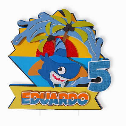 Sharkdog Cake Topper — Custom Name & Age | Kids Birthday Party Decoration