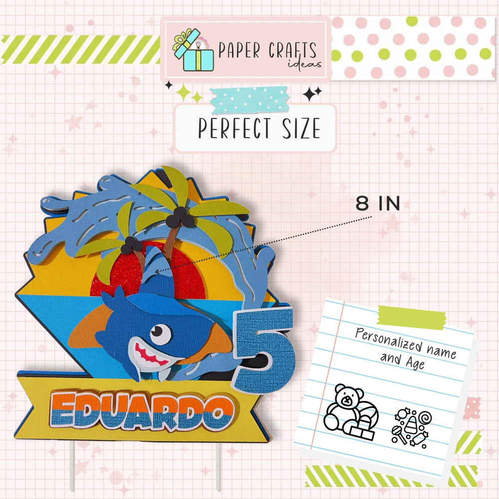 Sharkdog Cake Topper — Custom Name & Age | Kids Birthday Party Decoration