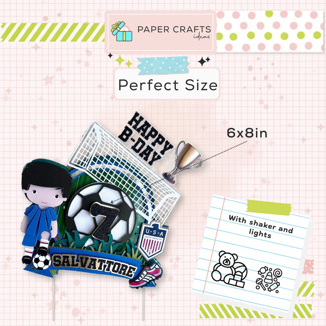 Soccer Cake Topper – 3D Goal Net, Ball & Player, Name & Age