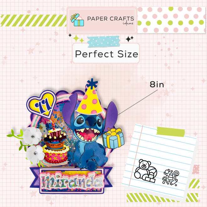 Stitch Cake Topper with Shaker and LED Lights | Personalized Birthday Party Decoration