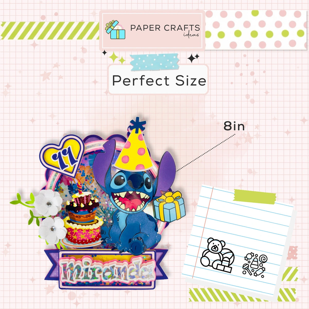 Stitch Cake Topper with Shaker and LED Lights | Personalized Birthday Party Decoration