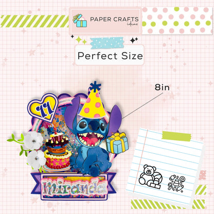 Stitch Cake Topper with Shaker and LED Lights | Personalized Birthday Party Decoration