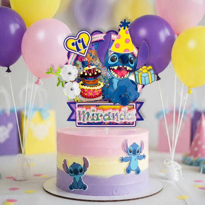 Handmade Stitch birthday cake topper with layered design