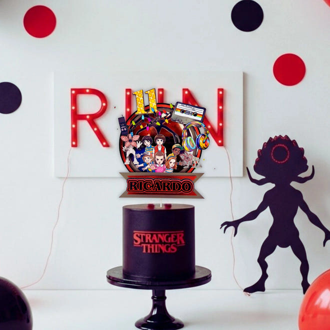 Stranger Things themed cake topper with lights and layered design