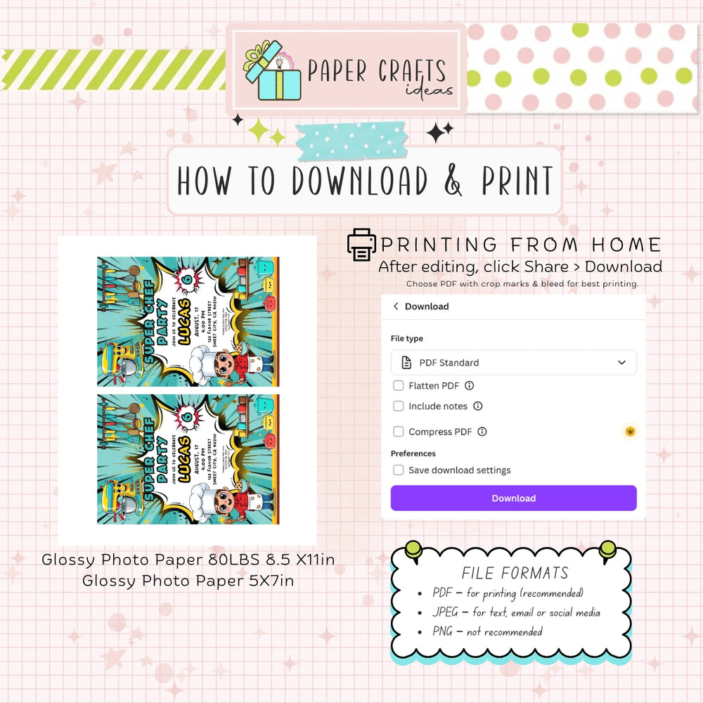 Super Chef Birthday Invitation | Editable Cooking Party Invite | Kids Baking Theme Digital Download | Printable PDF Template