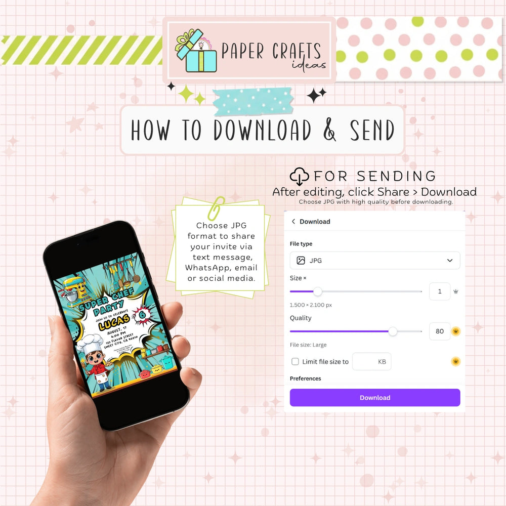 Super Chef Birthday Invitation | Editable Cooking Party Invite | Kids Baking Theme Digital Download | Printable PDF Template