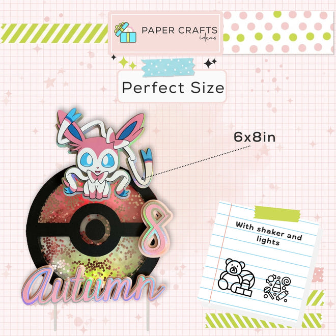 Sylveon Pokemon Cake Topper – Pink Ribbon Creature, Name & Age