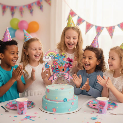 Personalized Princess Poppy Cake Topper – Trolls Birthday Cake Decoration with Lights