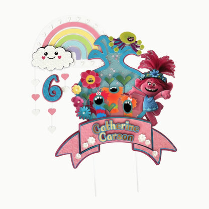 Personalized Princess Poppy Cake Topper – Trolls Birthday Cake Decoration with Lights