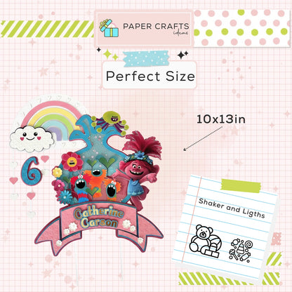 Personalized Princess Poppy Cake Topper – Trolls Birthday Cake Decoration with Lights