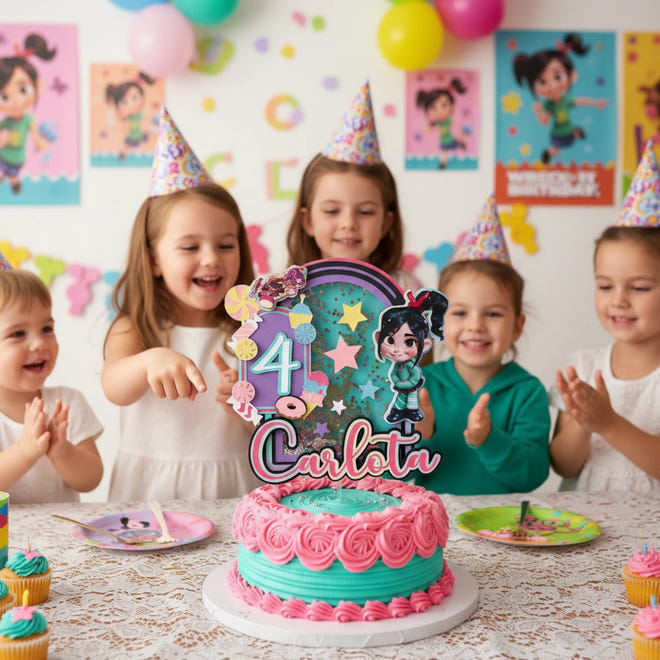 Light up Vanellope cake topper with shaker confetti