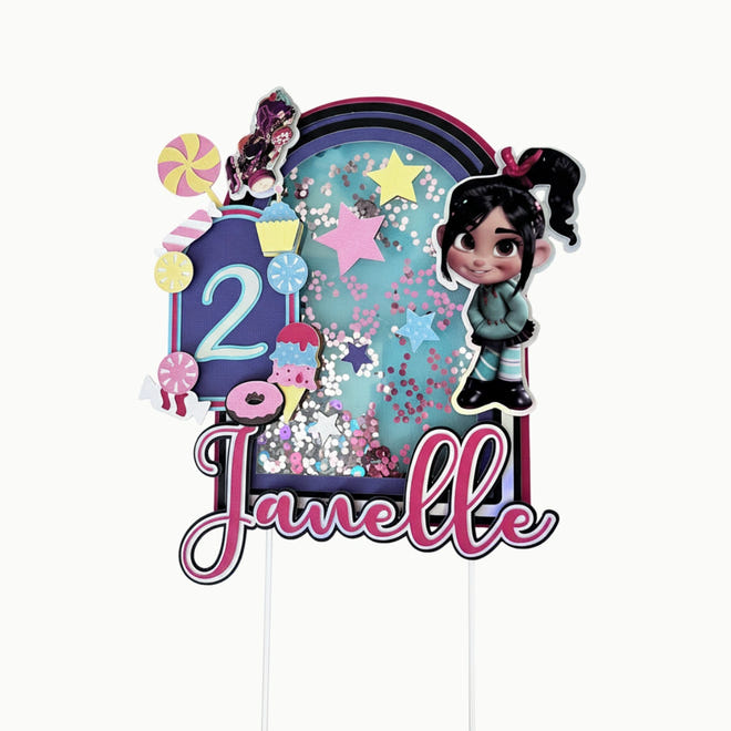 Personalized Vanellope Candy Theme Cake Topper Shaker and Ligths – Girl Birthday Cake Decoration